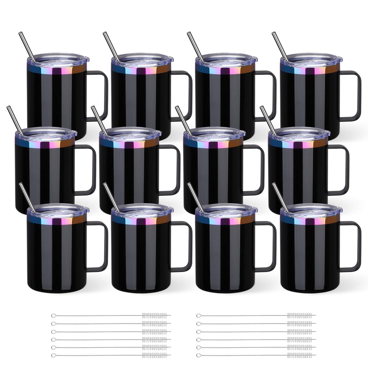 12 oz Rainbow Plated Mug Black - 12 Pack - FASTSUB
