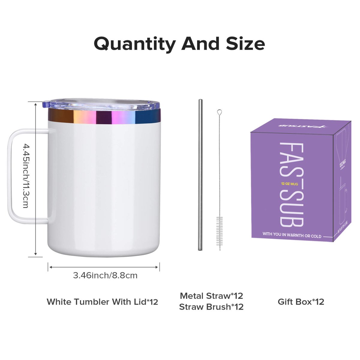 12 oz Rainbow Plated Mug White - 12 Pack - FASTSUB