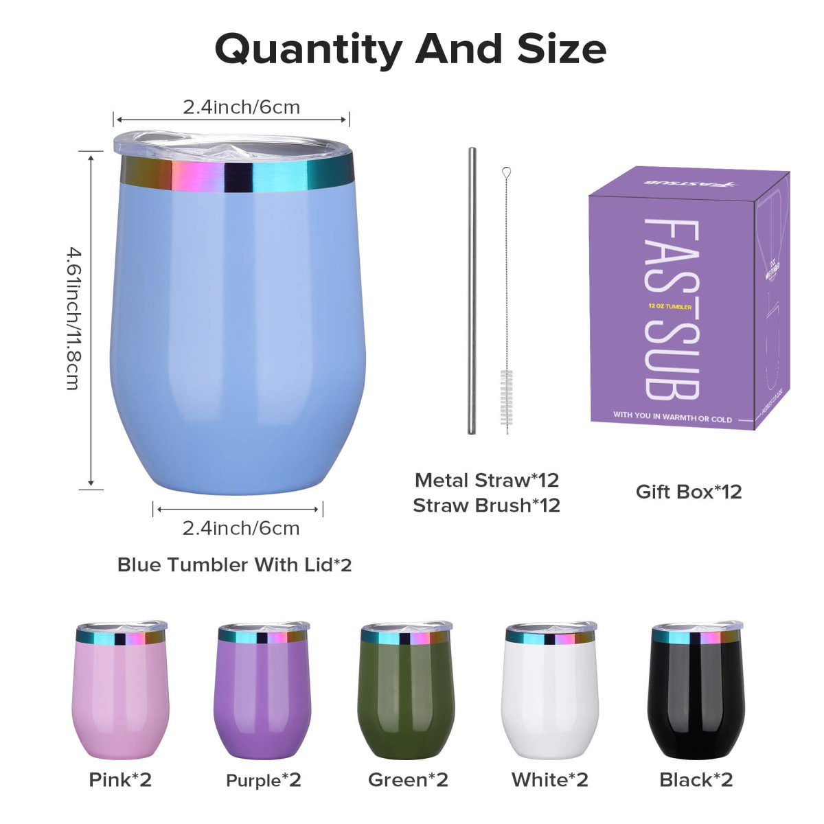 12 oz Rainbow Plated Tumbler - 12 Pack - FASTSUB