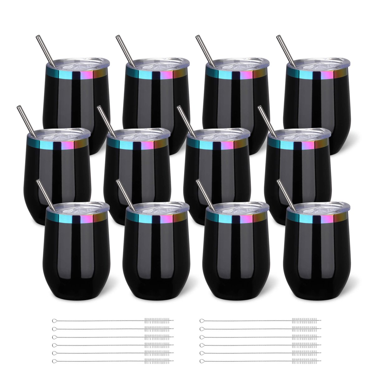12 oz Rainbow Plated Tumbler Black - 12 Pack - FASTSUB