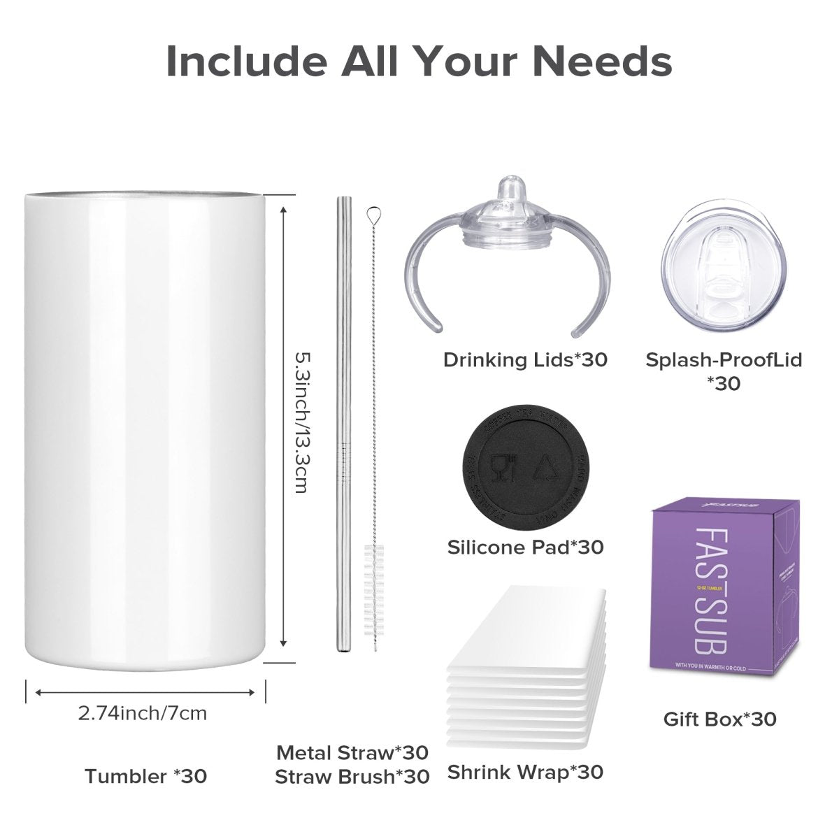 12 oz Sublimation Duo Sippy Cup - 30 Pack - FASTSUB