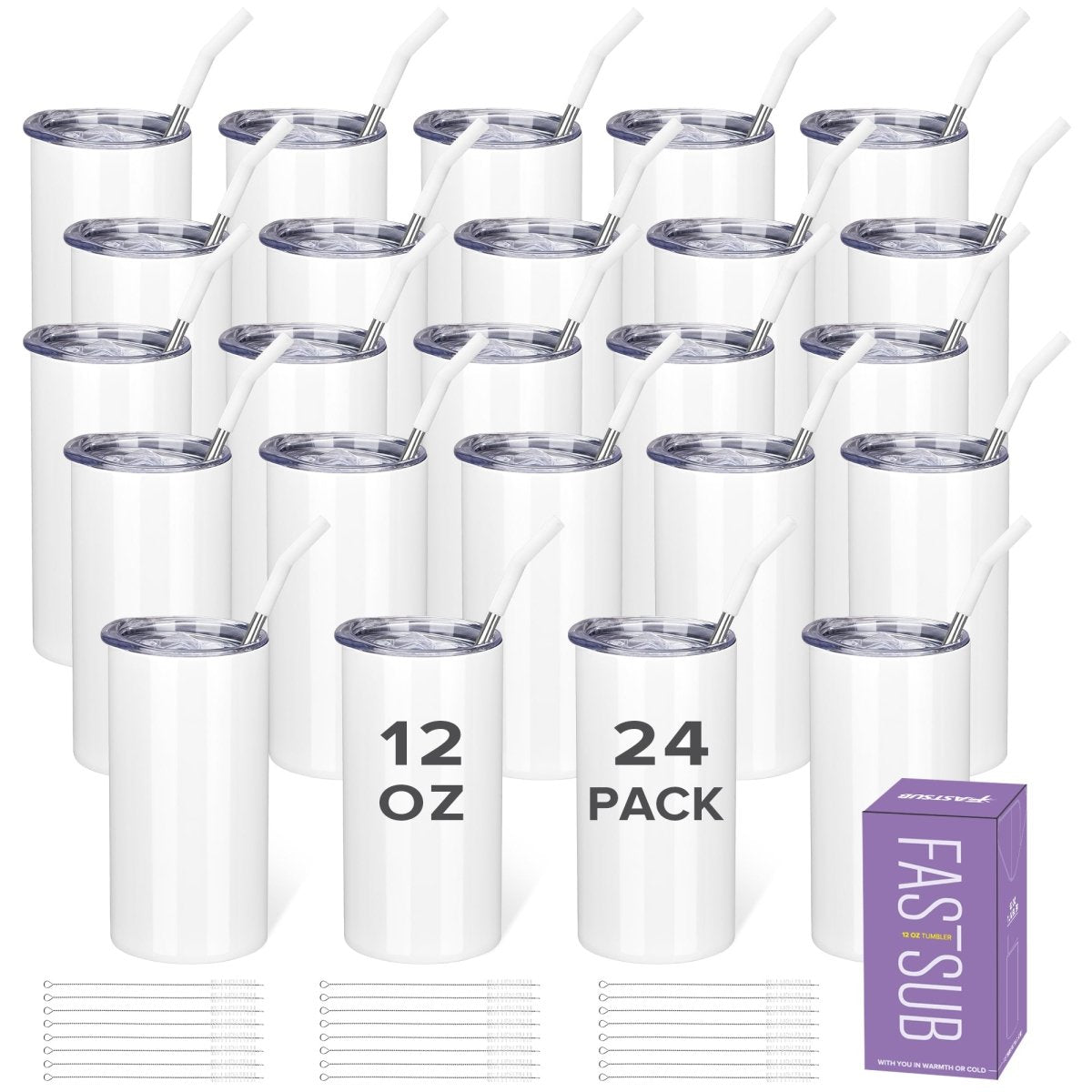 12 oz Sublimation Skinny Tumbler - 24 Pack - FASTSUB