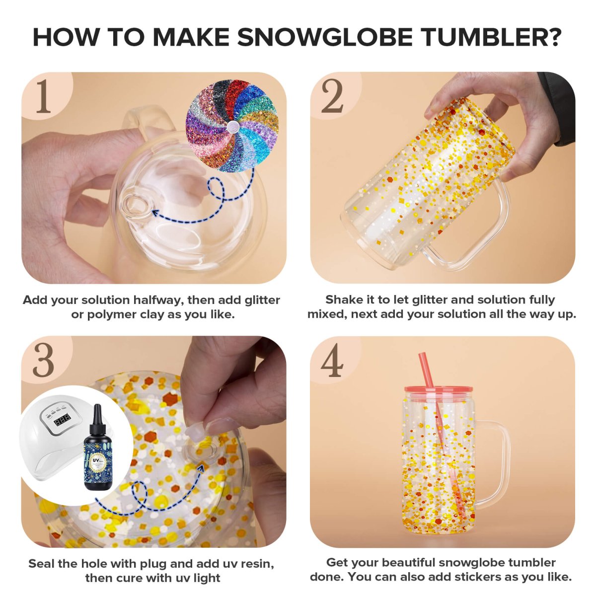 16 oz Snow Globe Glass Tumbler with Handle - 25 Pack - FASTSUB