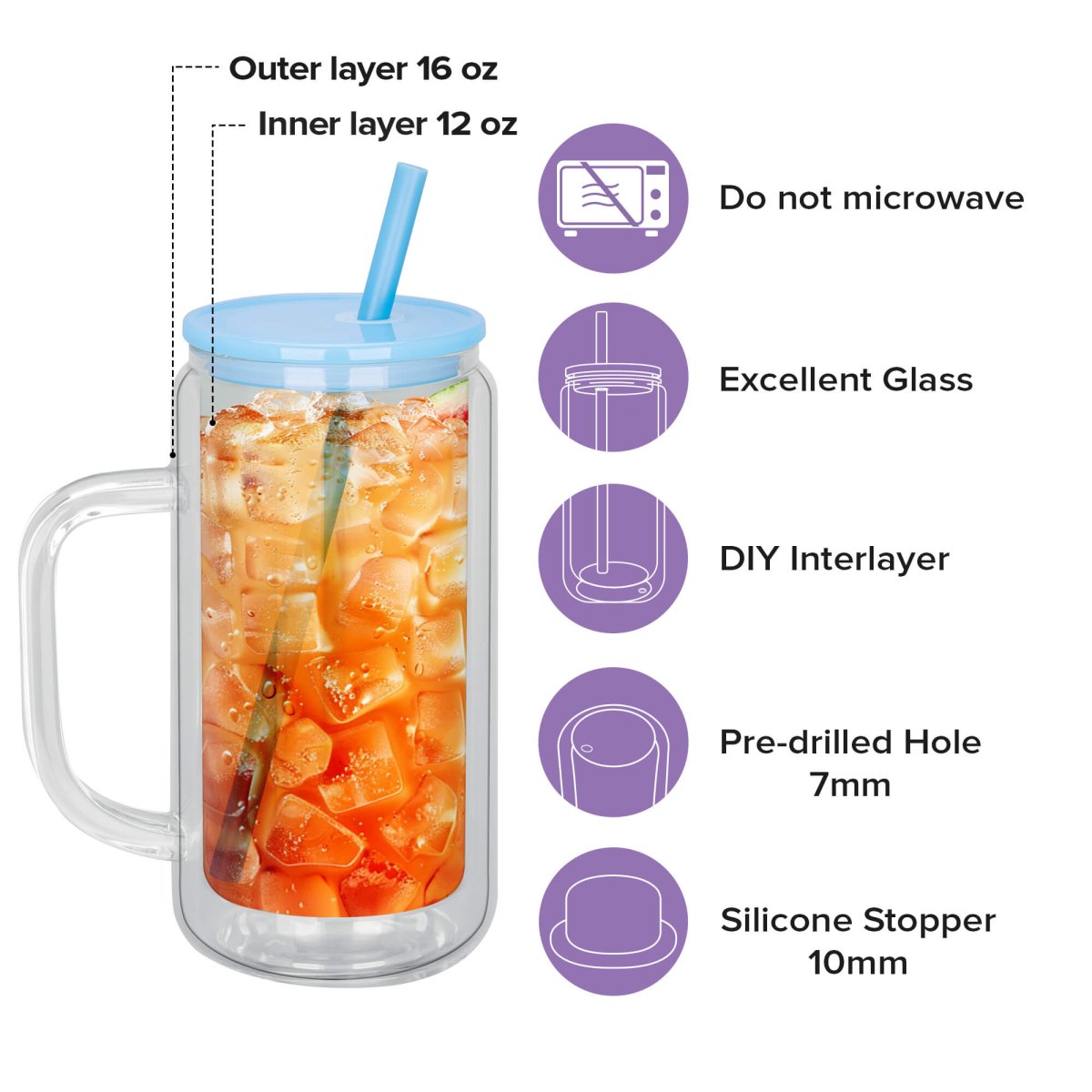 16 oz Snow Globe Glass Tumbler with Handle - 25 Pack - FASTSUB