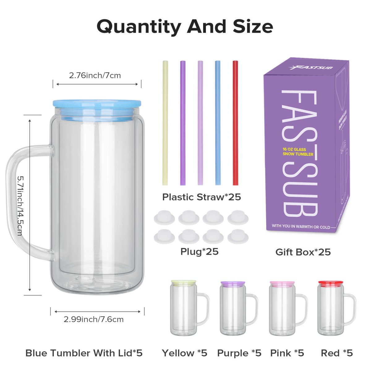 16 oz Snow Globe Glass Tumbler with Handle - 25 Pack - FASTSUB