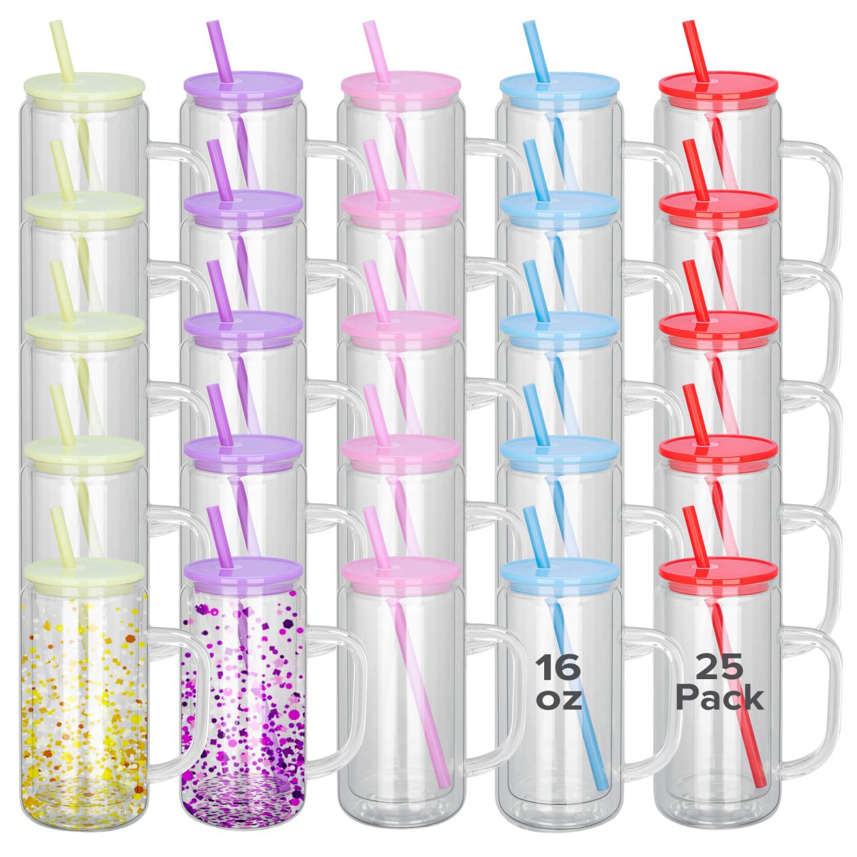 16 oz Snow Globe Glass Tumbler with Handle - 25 Pack - FASTSUB