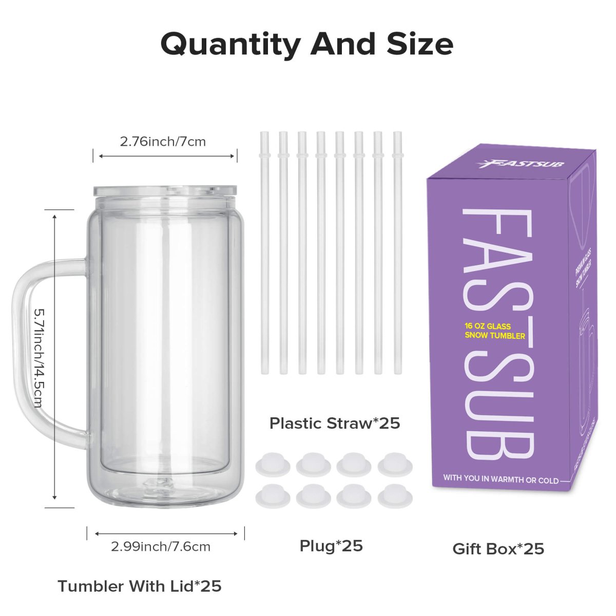 16 oz Snow Globe Glass Tumbler with Handle - 25 Pack - FASTSUB