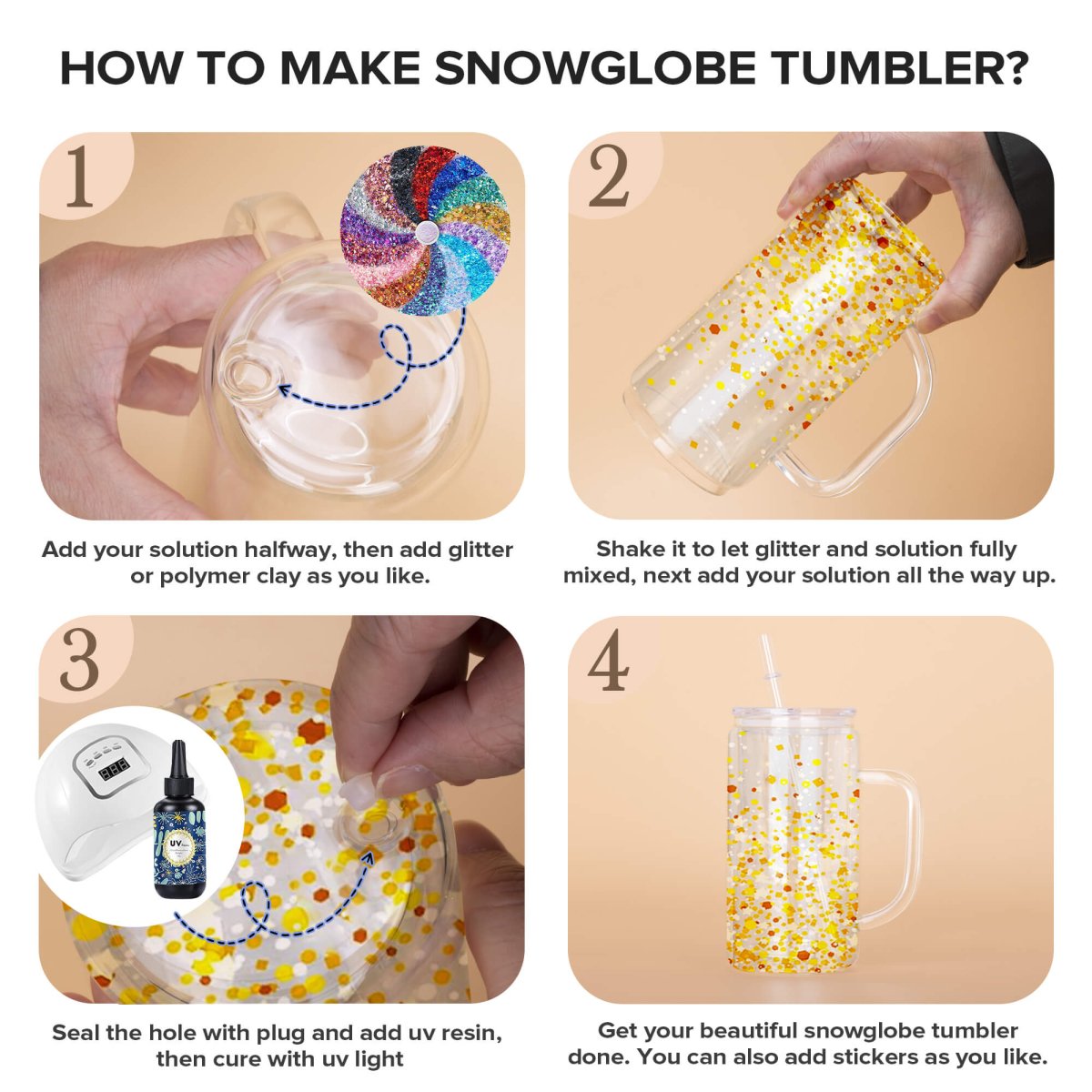 16 oz Snow Globe Glass Tumbler with Handle - 25 Pack - FASTSUB
