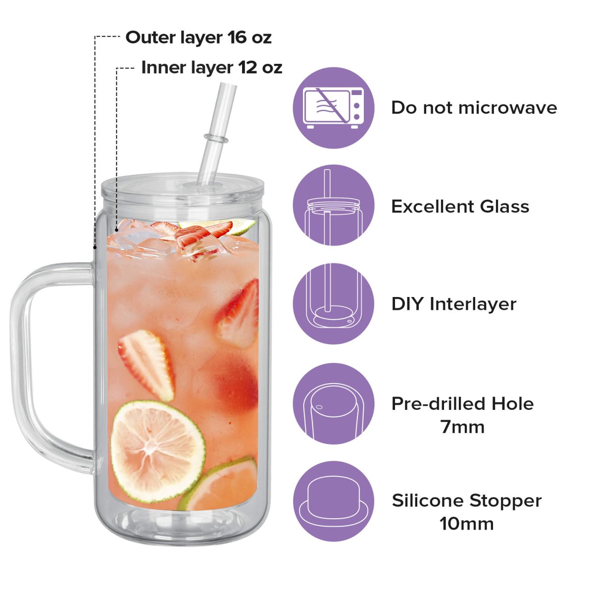 16 oz Snow Globe Glass Tumbler with Handle - 25 Pack - FASTSUB
