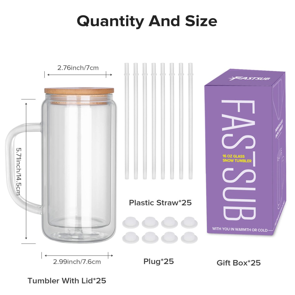 16 oz Snow Globe Glass Tumbler with Handle - 25 Pack - FASTSUB