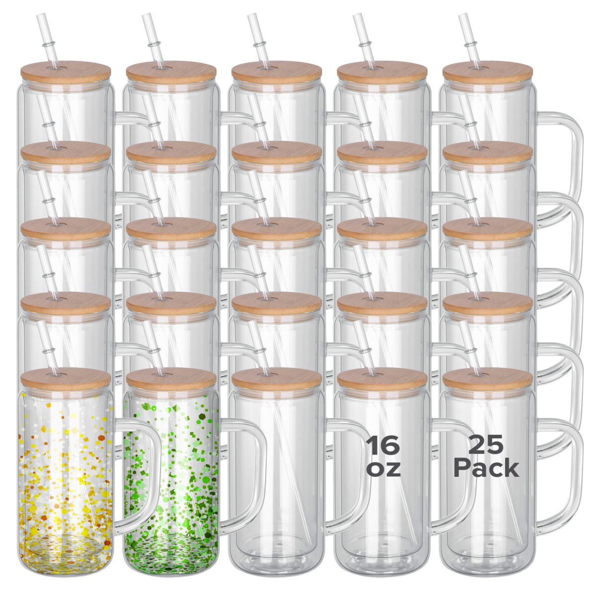 16 oz Snow Globe Glass Tumbler with Handle - 25 Pack - FASTSUB