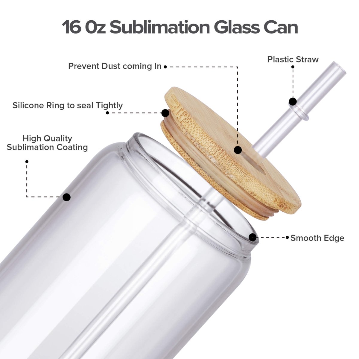 16 oz Sublimation Clear Glass Can - 25 Pack - FASTSUB