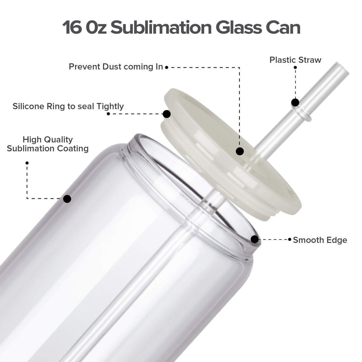 16 oz Sublimation Clear Glass Can - 25 Pack - FASTSUB