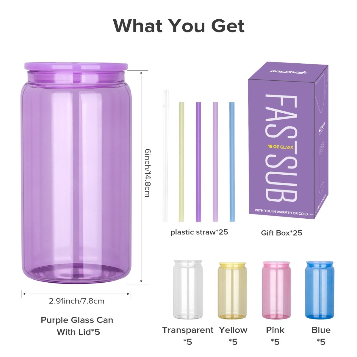 16 oz Sublimation Color Glass Can - 25 Pack - FASTSUB
