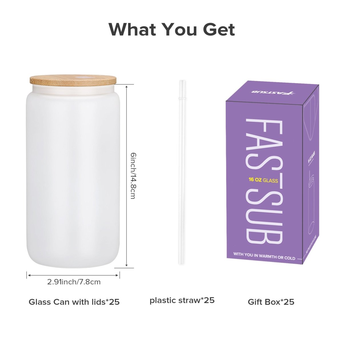 16 oz Sublimation Frosted Glass Can - 25 Pack - FASTSUB