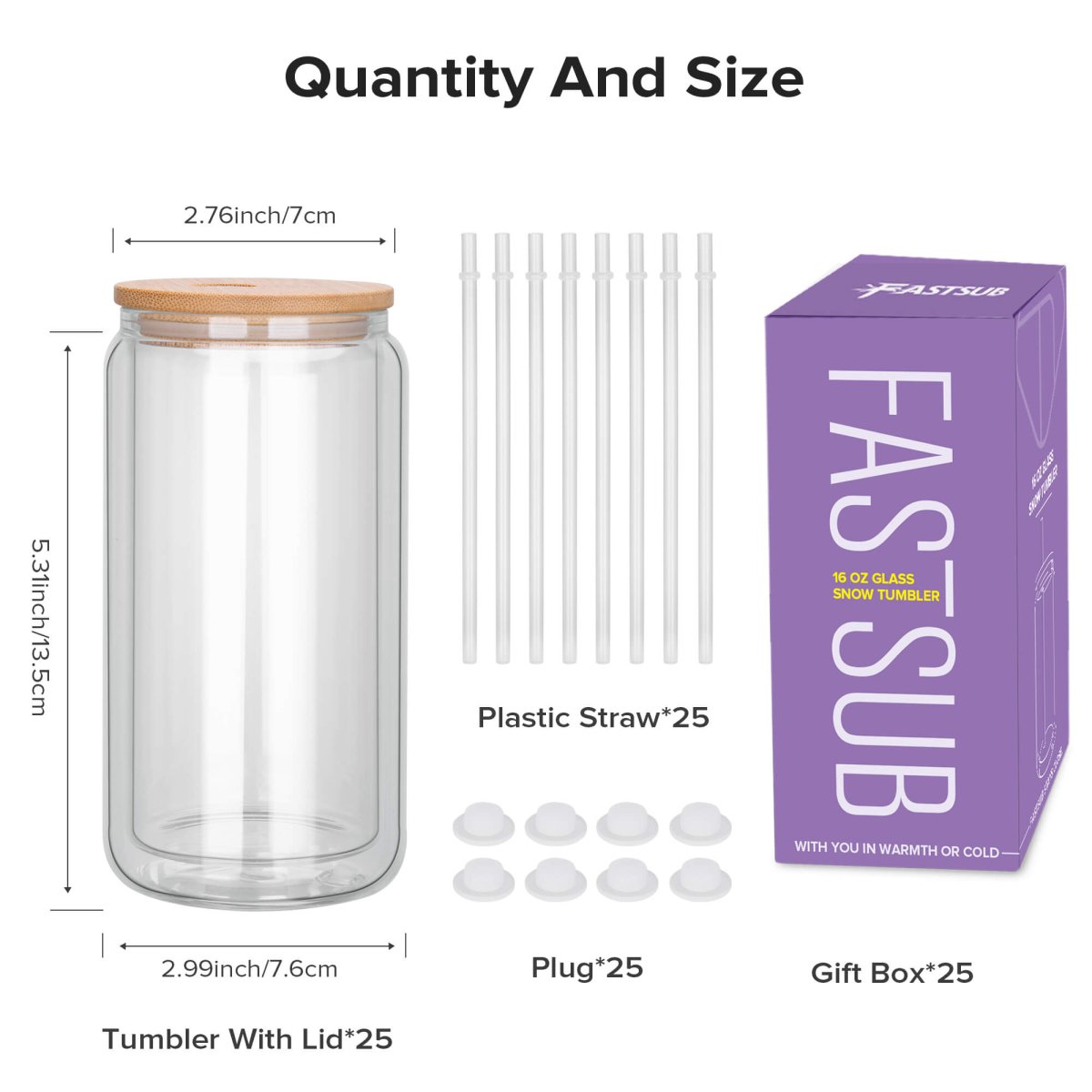 16 oz Sublimation Snow Globe Glass Tumbler - 25 Pack - FASTSUB