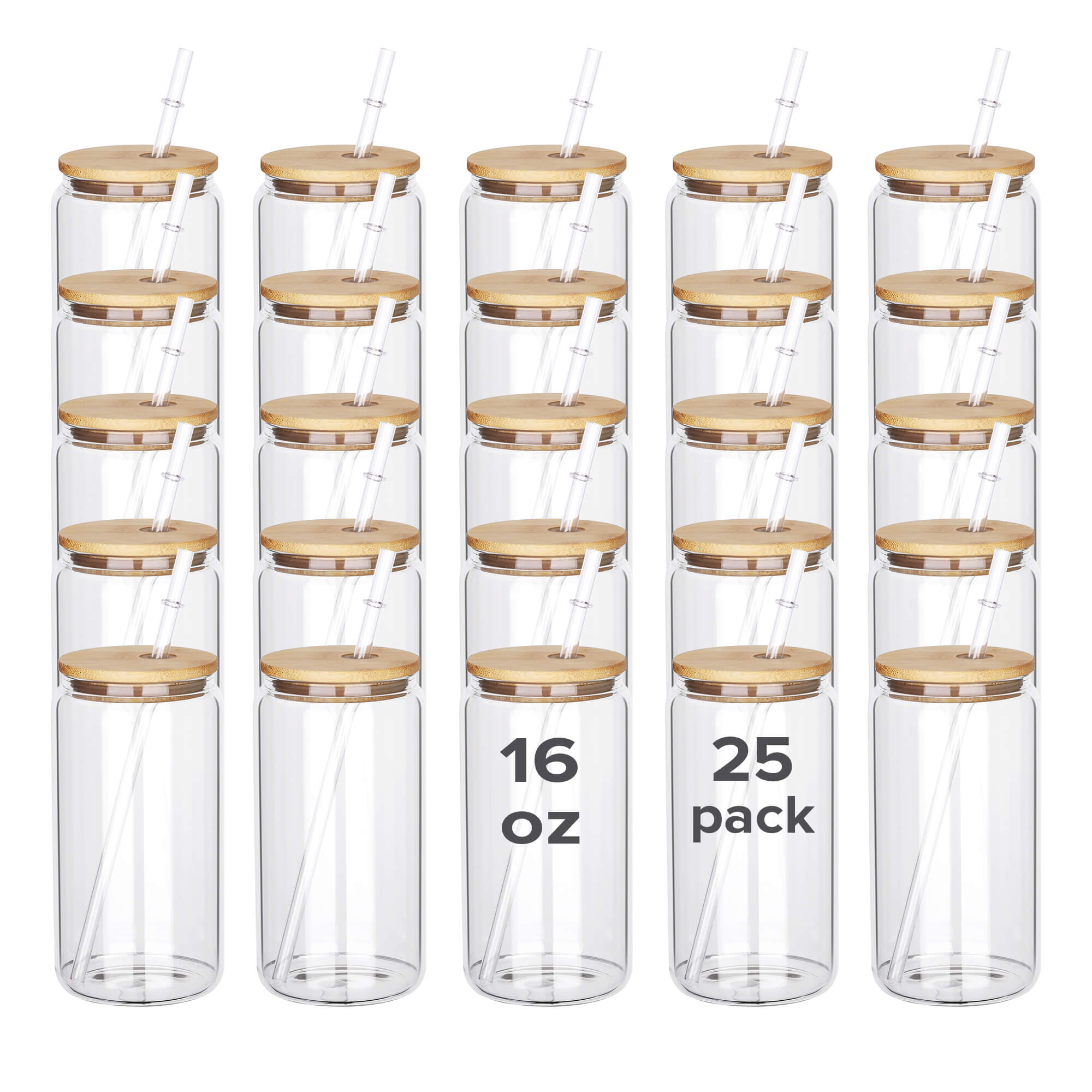 glass can with lid and straw wholesale, 16oz Clear Glass Tumbler Sublimation | 25 Pack - FASTSUB