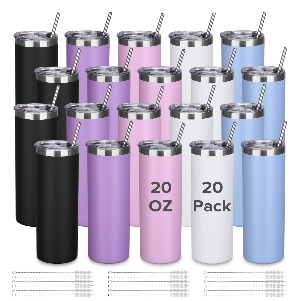 20 oz Powder Coated Skinny Tumbler - 20 Pack - FASTSUB