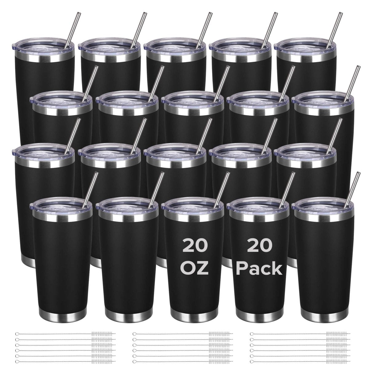 20 oz Powder Coated Tumbler Black - 20 Pack - FASTSUB