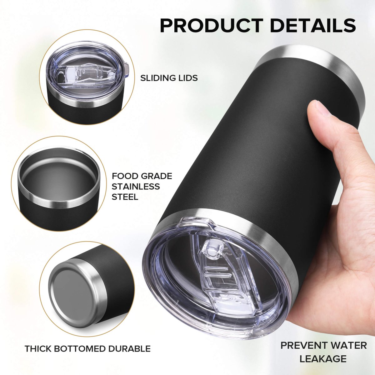 20 oz Powder Coated Tumbler Black - 20 Pack - FASTSUB