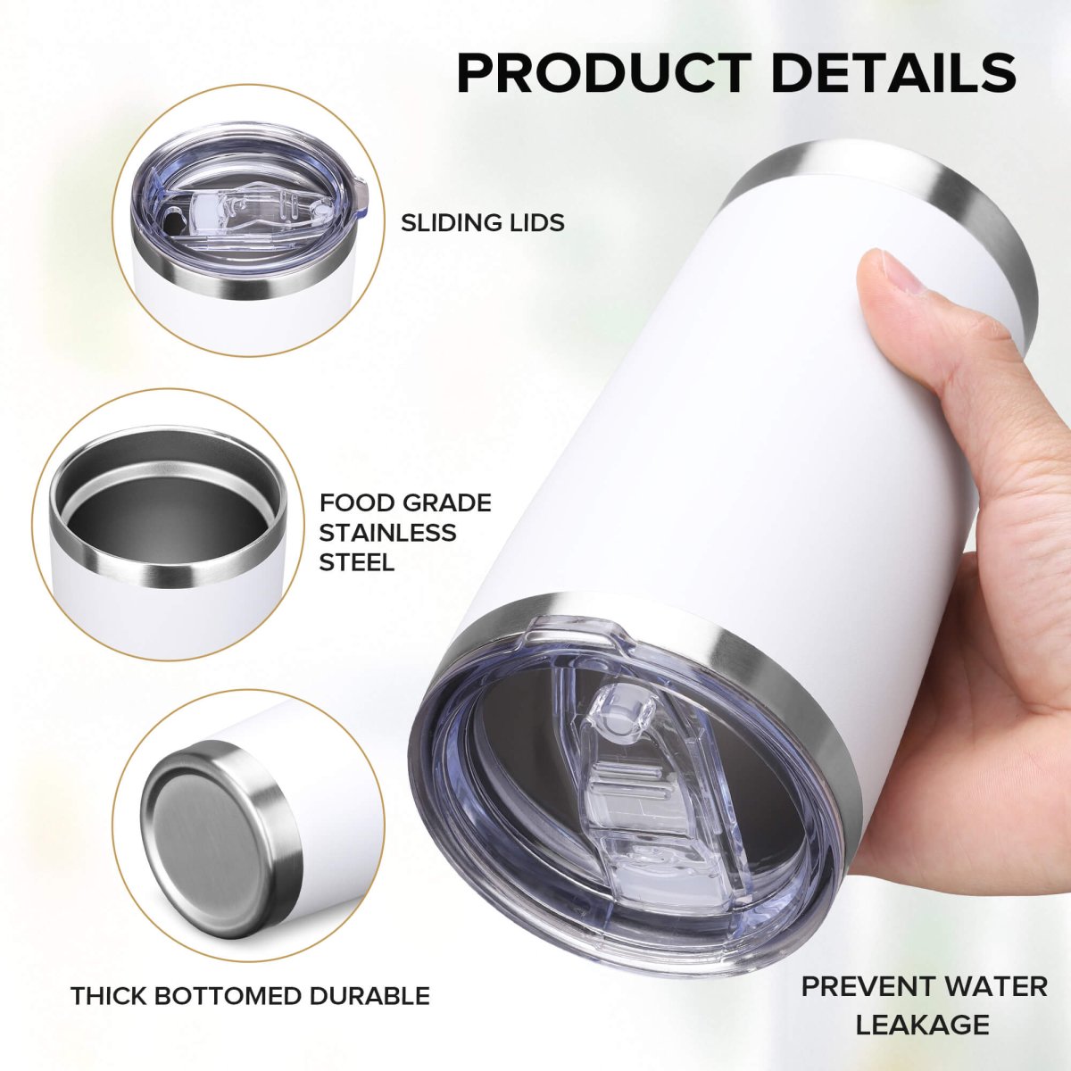 20 oz Powder Coated Tumbler White - 20 Pack - FASTSUB
