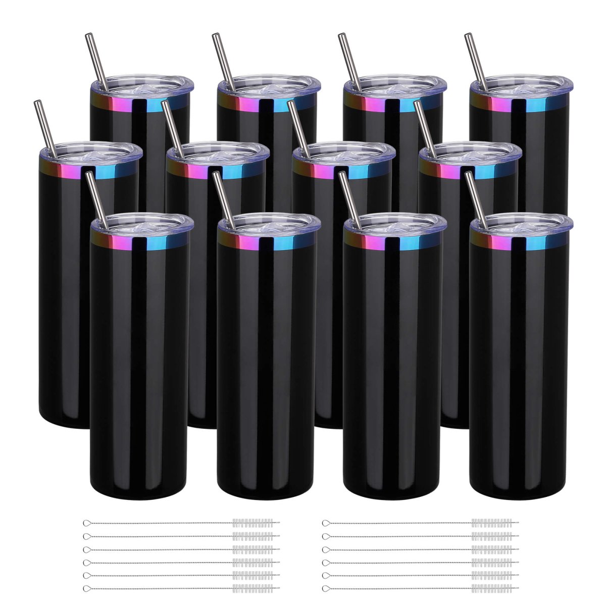 20 oz Rainbow Plated Skinny Tumbler Black - 12 Pack - FASTSUB
