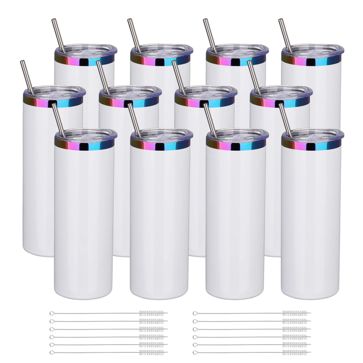 20 oz Rainbow Plated Skinny Tumbler White - 12 Pack - FASTSUB