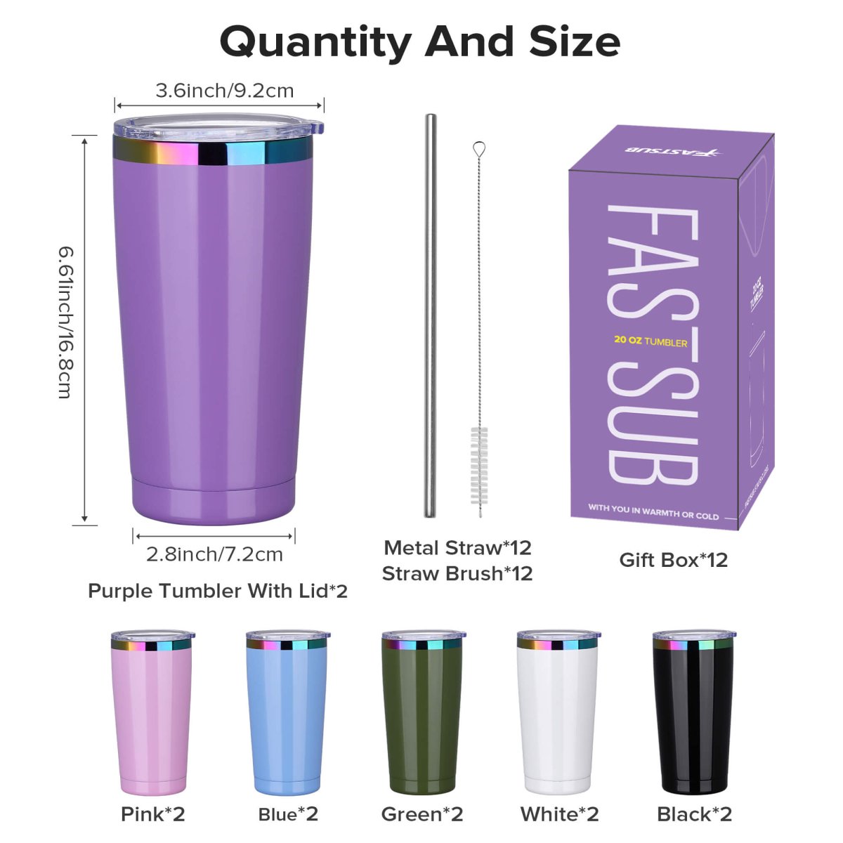 20 oz Rainbow Plated Tumbler - 12 Pack - FASTSUB