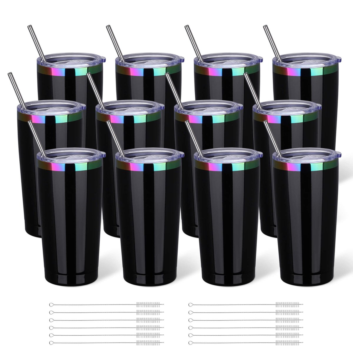 20 oz Rainbow Plated Tumbler Black - 12 Pack - FASTSUB