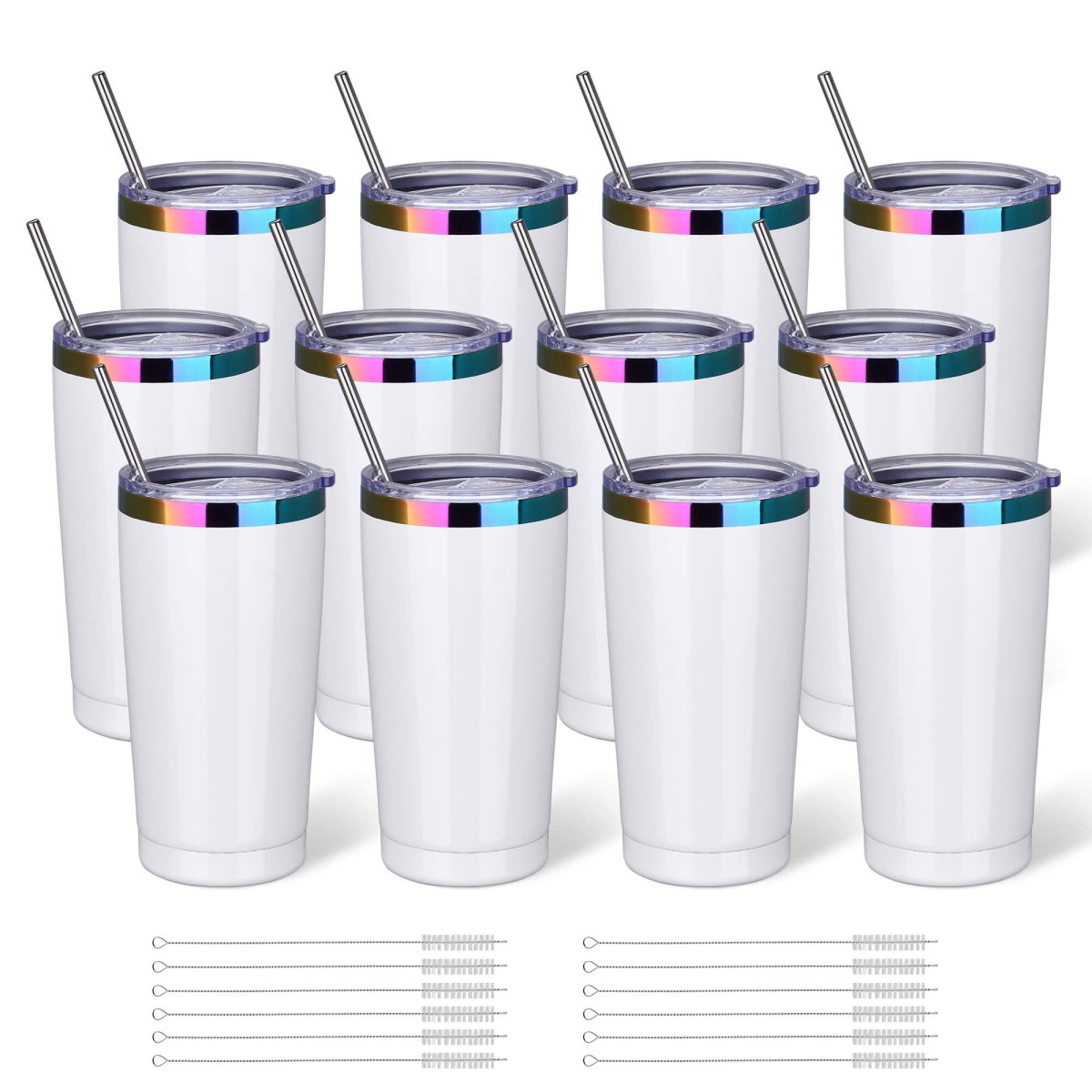 20 oz Rainbow Plated Tumbler White - 12 Pack - FASTSUB