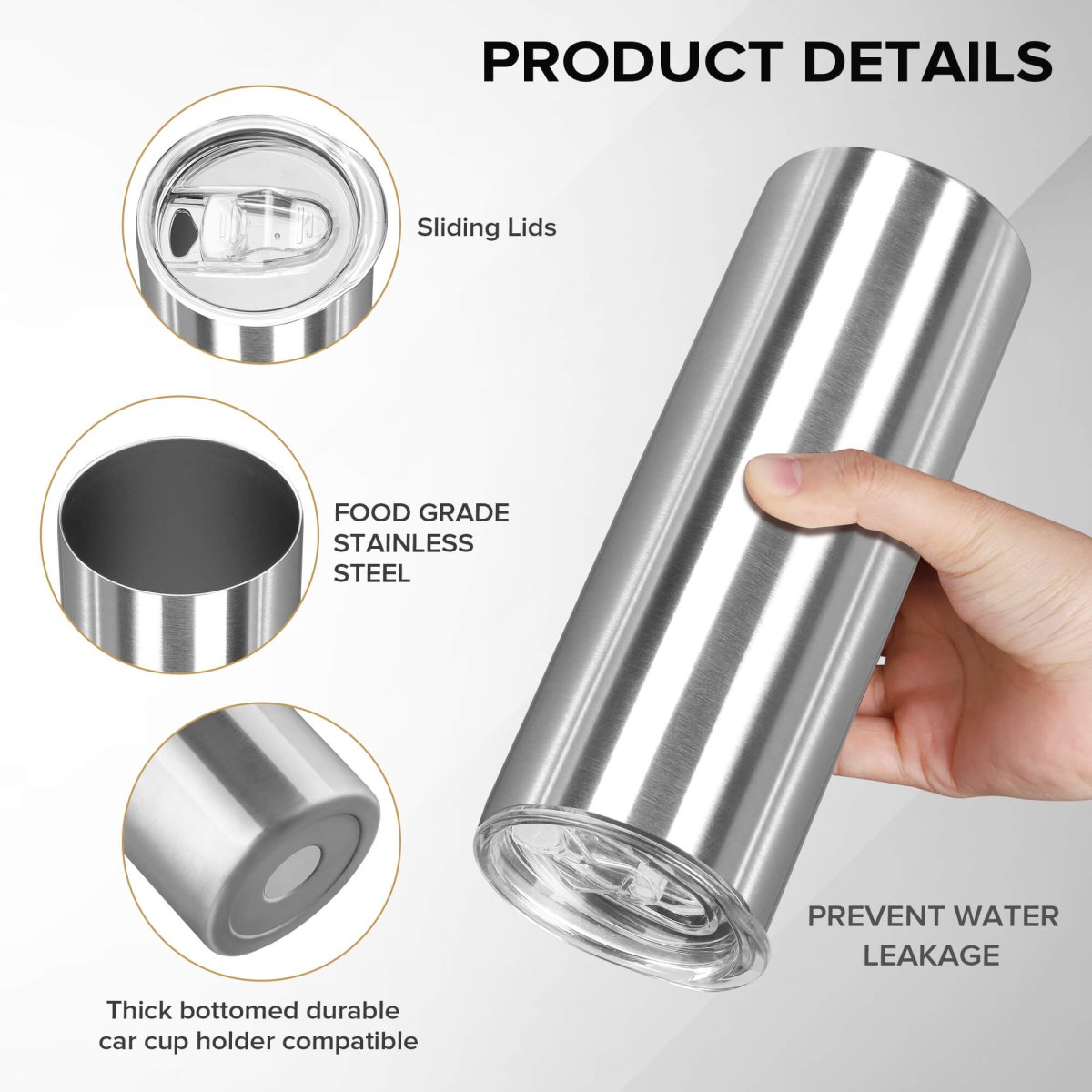 20 oz Skinny Stainless Steel Tumbler - 20 Pack - FASTSUB