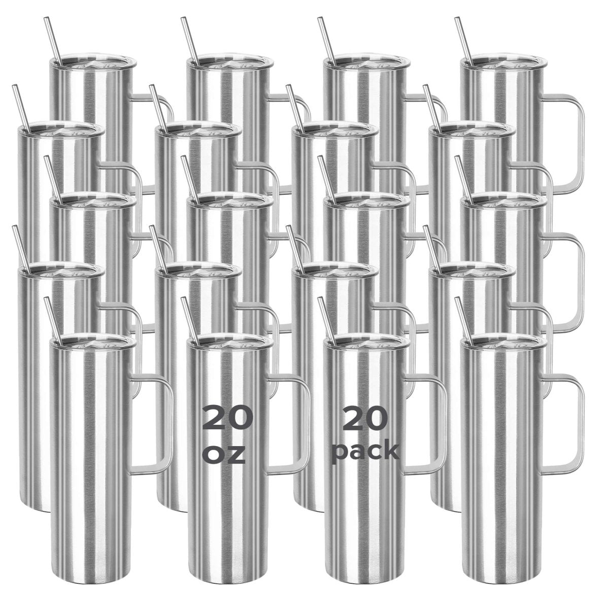 20 oz Skinny Stainless Steel Tumbler with Handle - 20 Pack - FASTSUB