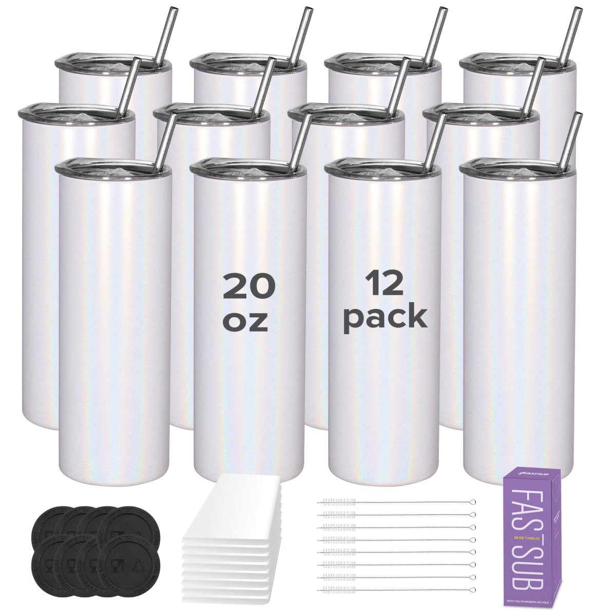 20 oz Sublimation Holographic Tumbler - 12 Pack - FASTSUB
