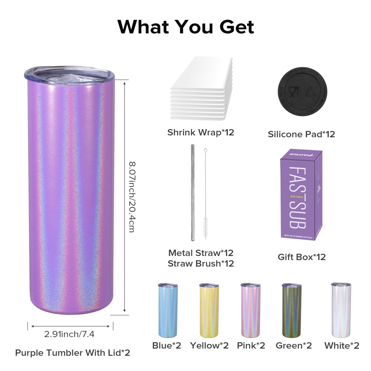 20 oz Sublimation Holographic Tumbler - 12 Pack - FASTSUB