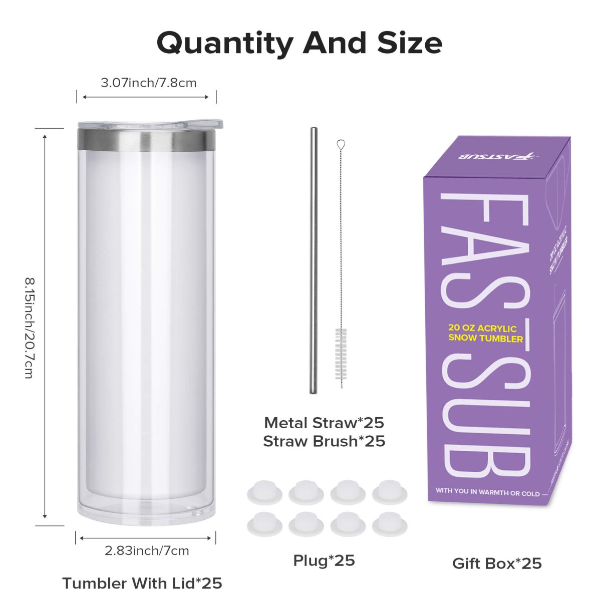 20 oz Sublimation Snow Globe Skinny Tumbler - 25 Pack - FASTSUB