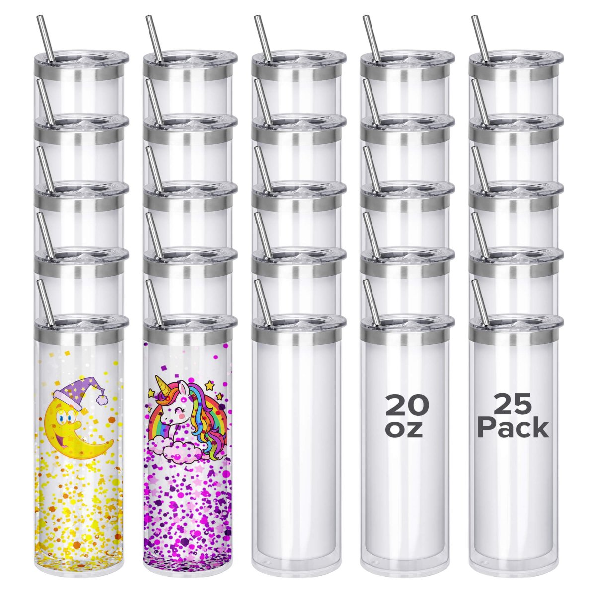 20 oz Sublimation Snow Globe Skinny Tumbler - 25 Pack - FASTSUB