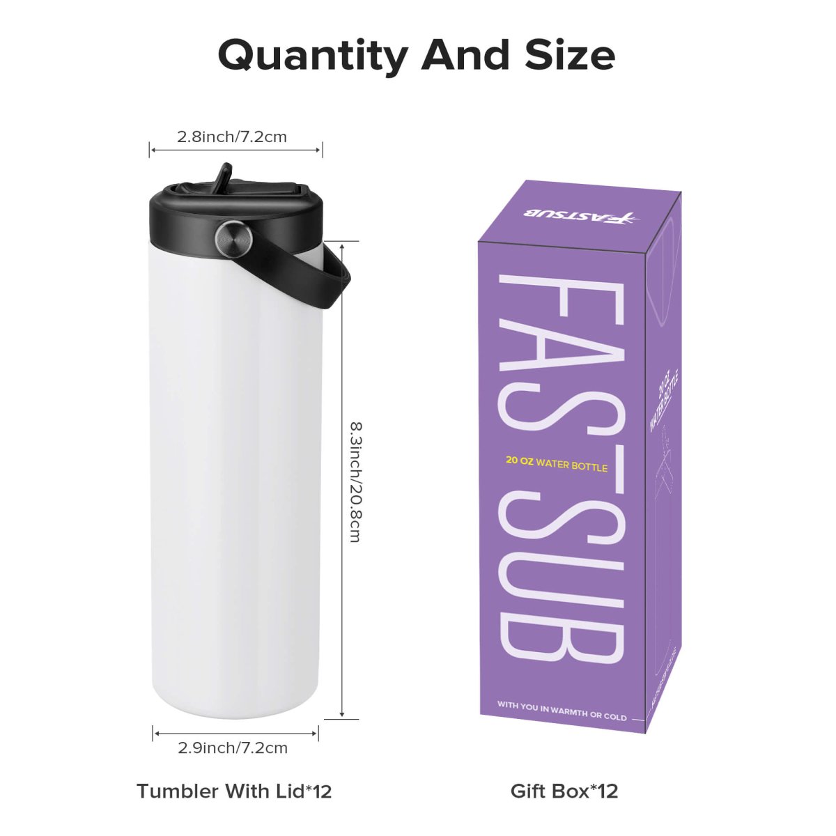 20 oz Sublimation Sports Water Bottle - 12 Pack - FASTSUB
