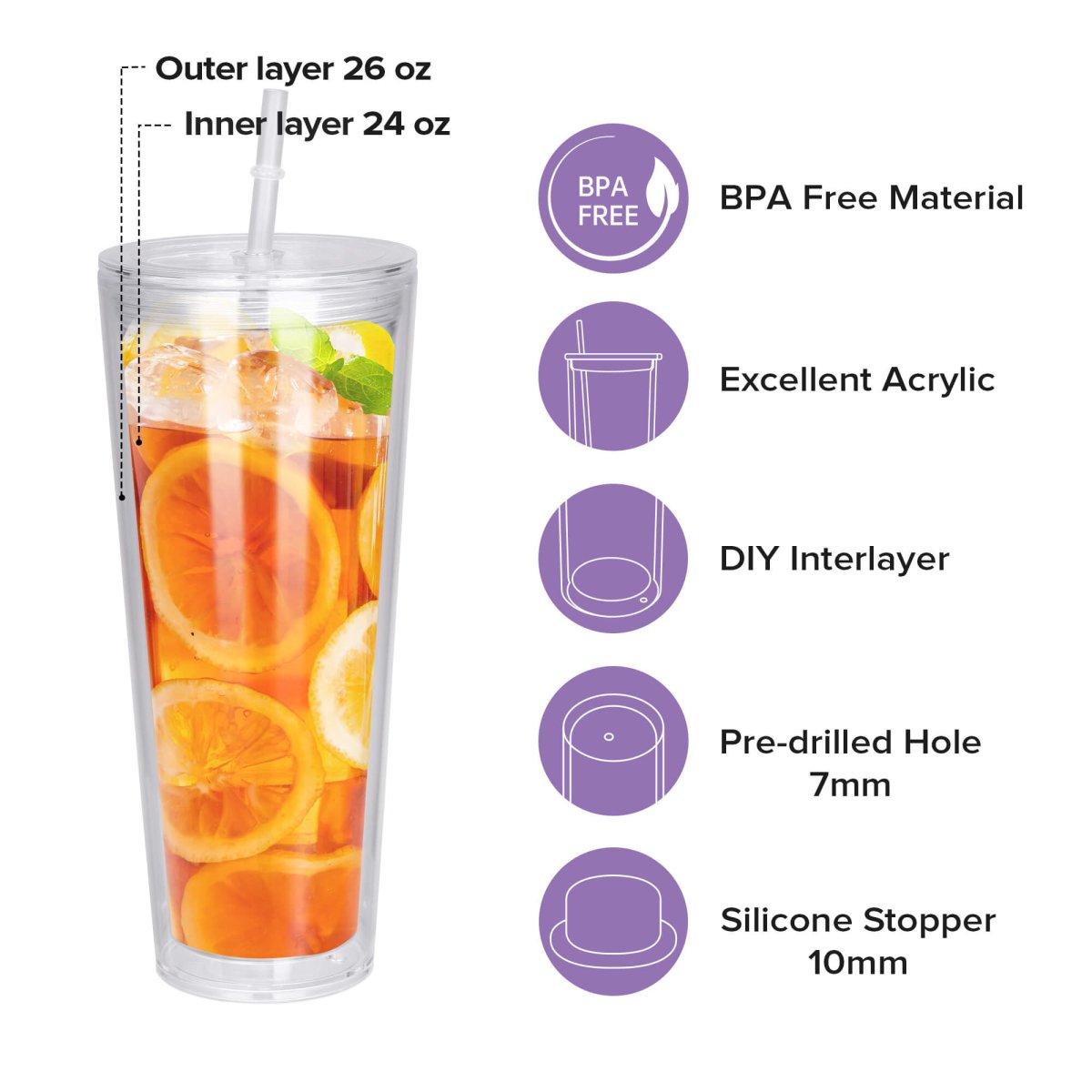 24 oz Snow Globe Acrylic Tumbler - 25 Pack - FASTSUB