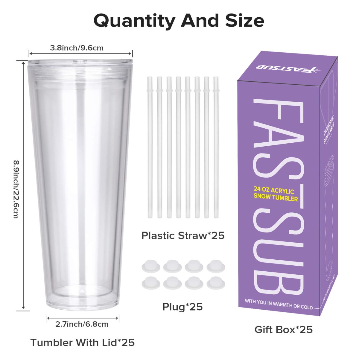 24 oz Snow Globe Acrylic Tumbler - 25 Pack - FASTSUB