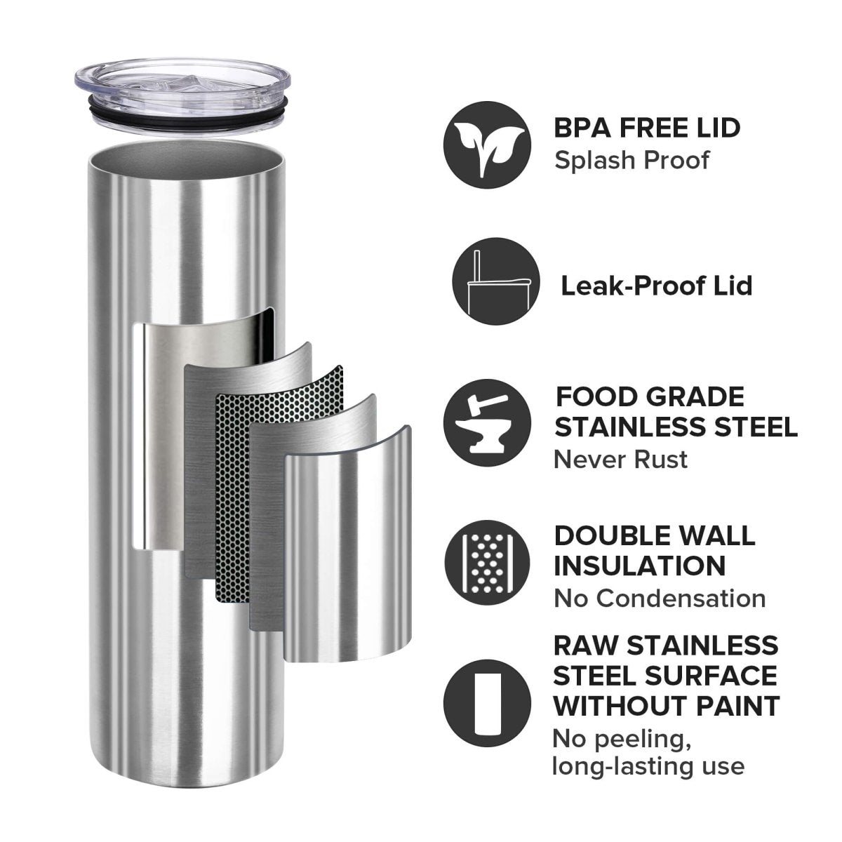 30 oz Skinny Stainless Steel Tumbler - 20 Pack - FASTSUB