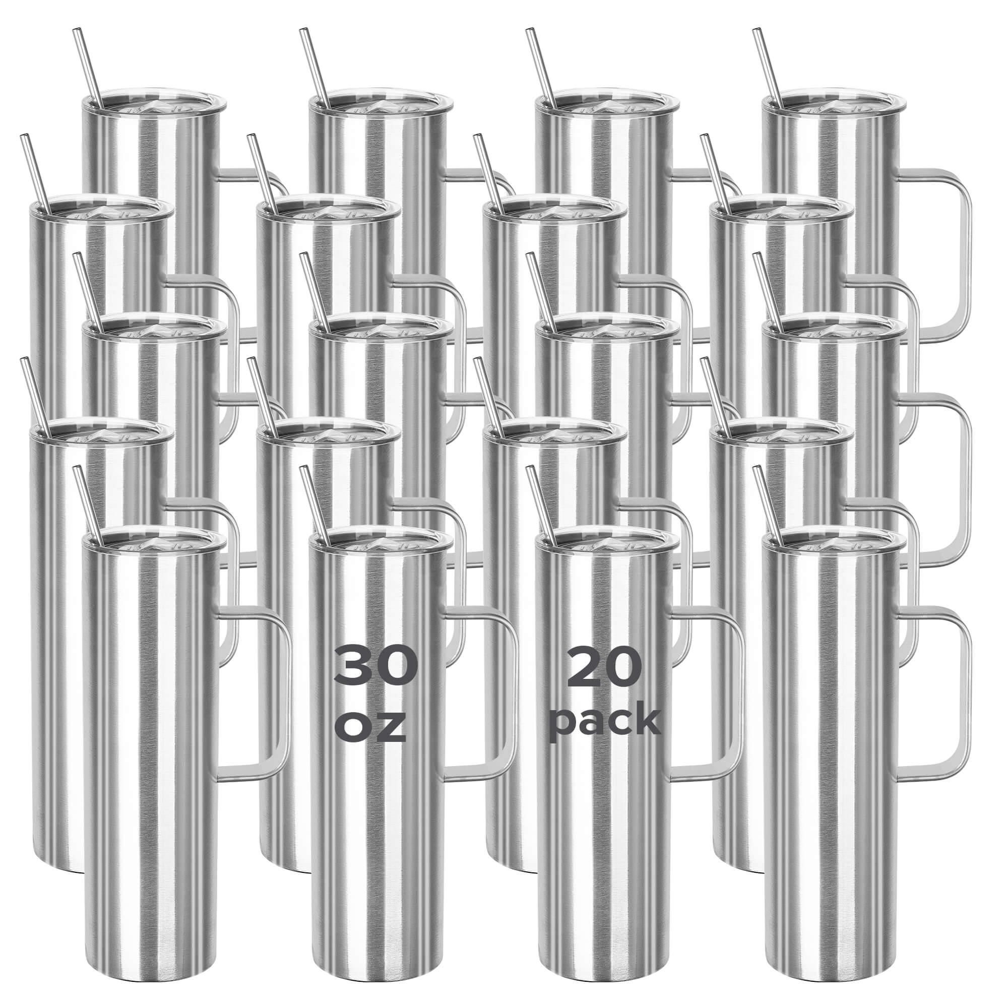 30 oz Skinny Stainless Steel Tumbler with Handle | 20 Pack