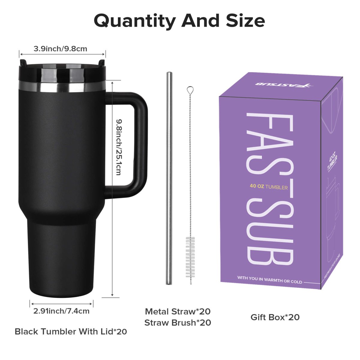 40 oz Powder Coated Tumbler Black - 20 Pack - FASTSUB