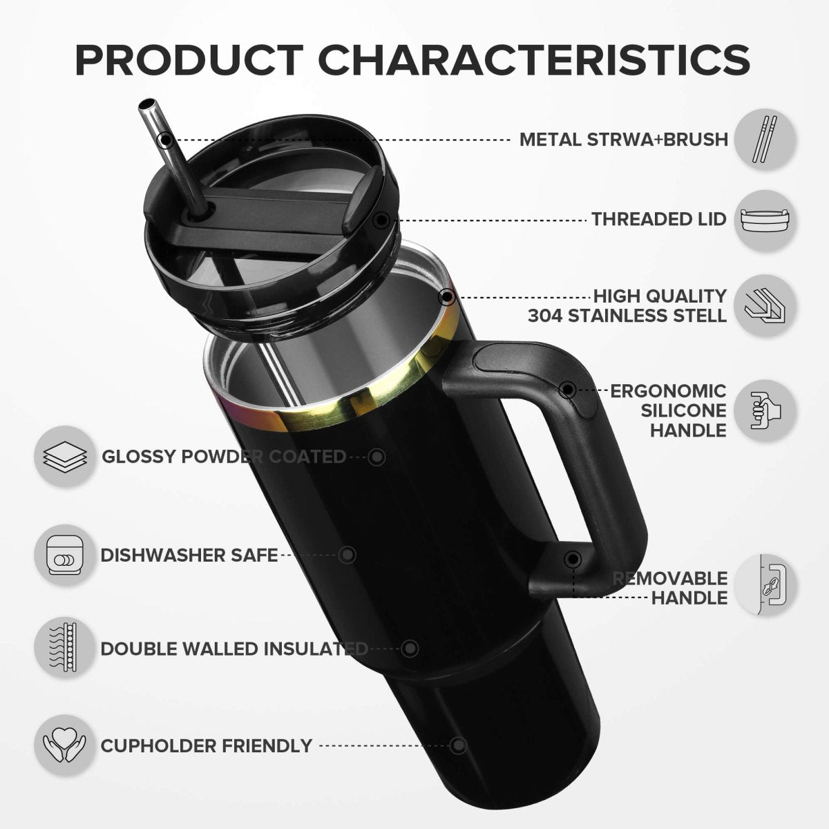 40 oz Rainbow Plated Tumbler Black - 12 Pack - FASTSUB