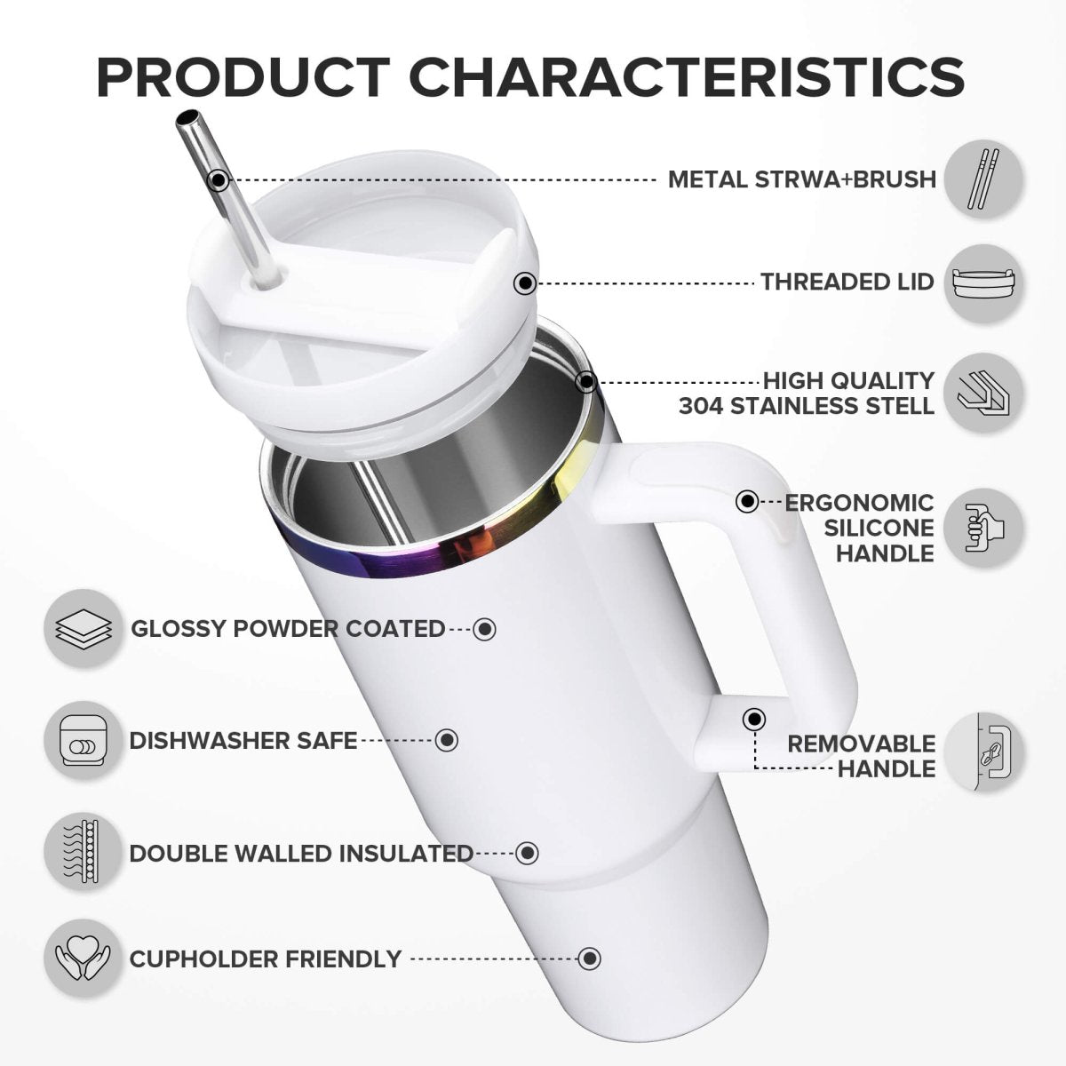 40 oz Rainbow Plated Tumbler White - 12 Pack - FASTSUB