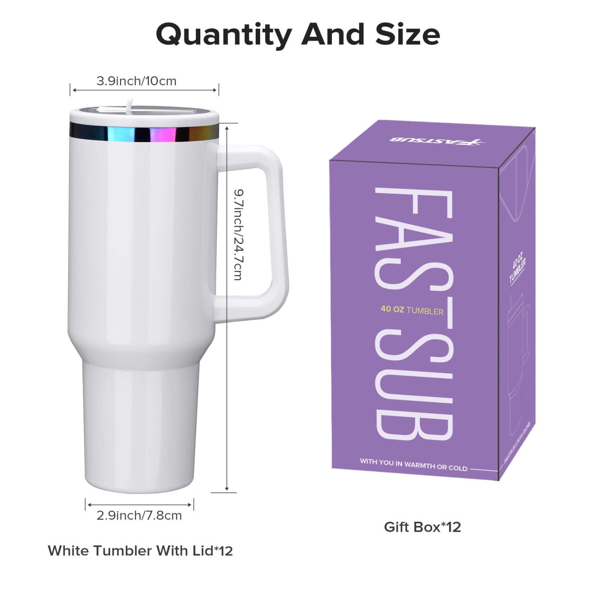 40 oz Rainbow Plated Tumbler White - 12 Pack - FASTSUB