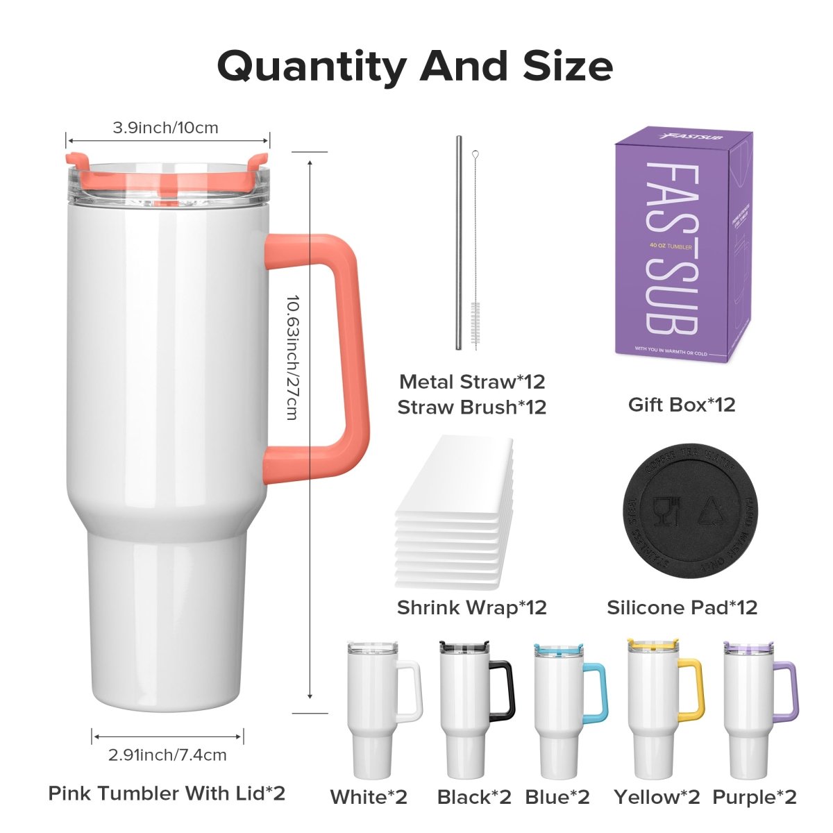 40 oz Sublimation Handle Tumbler - 12 Pack - FASTSUB