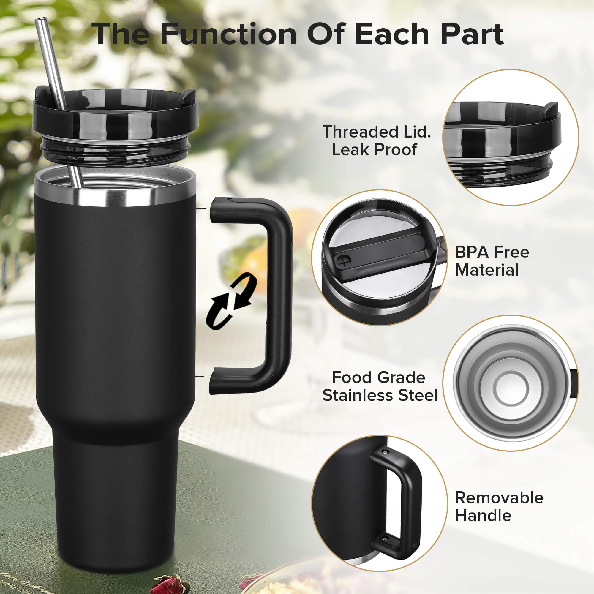 40 oz Powder Coated Tumbler - Black | 20 Pack