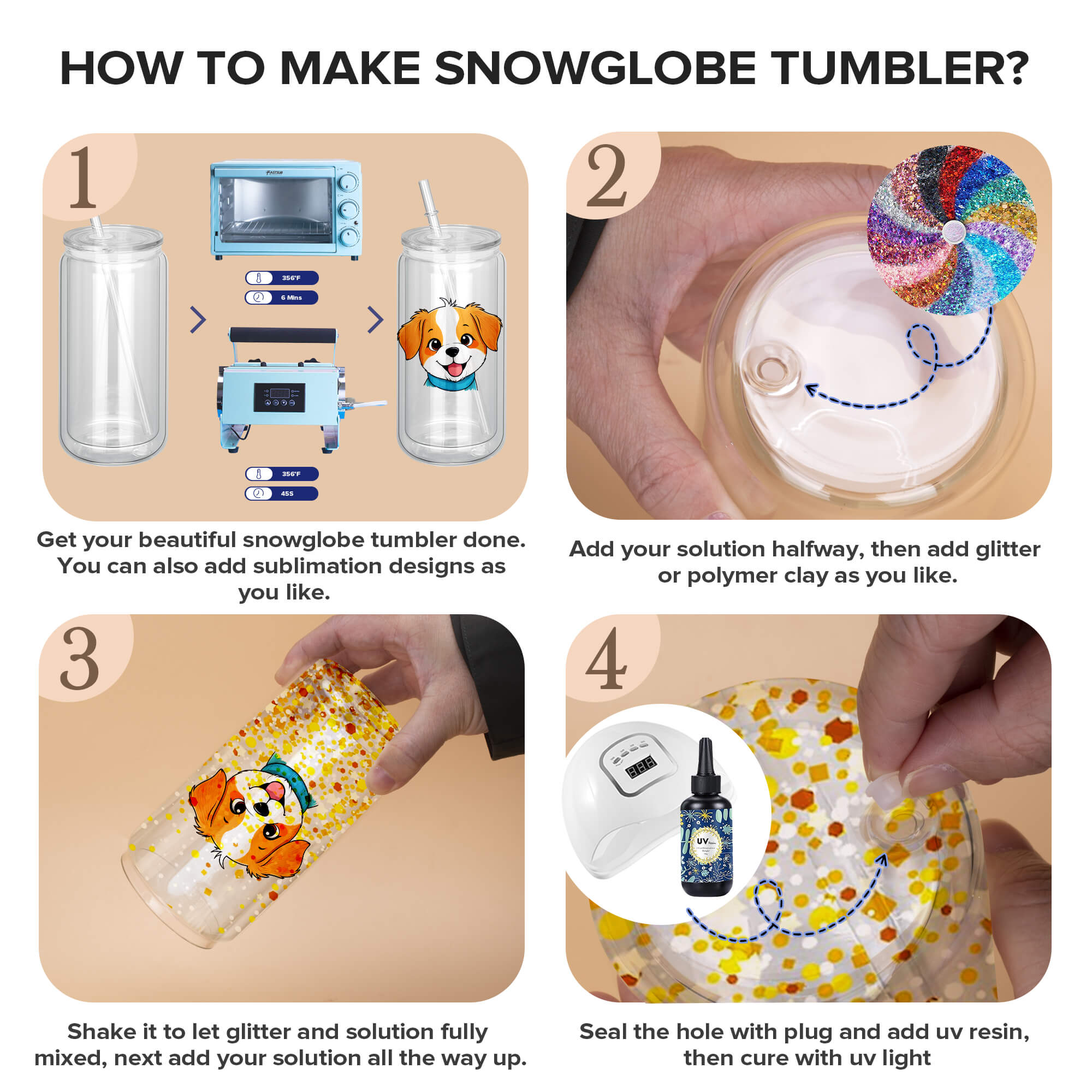 16 oz Sublimation Snow Globe Glass Tumbler | 25 Pack