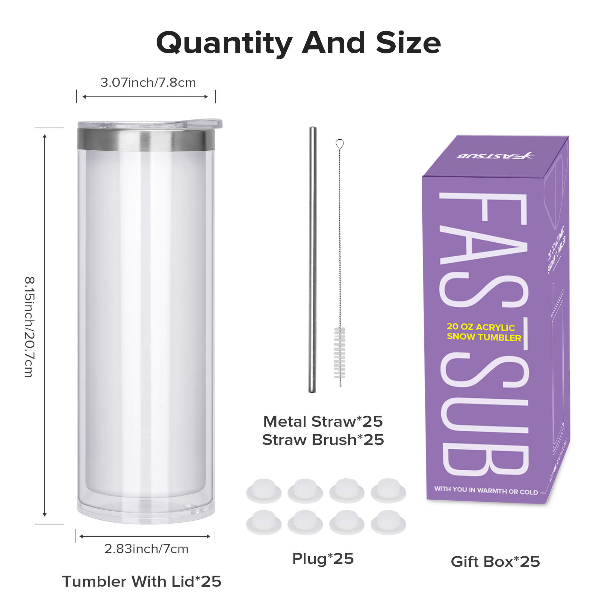 20 oz Sublimation Snow Globe Skinny Tumbler | 25 Pack