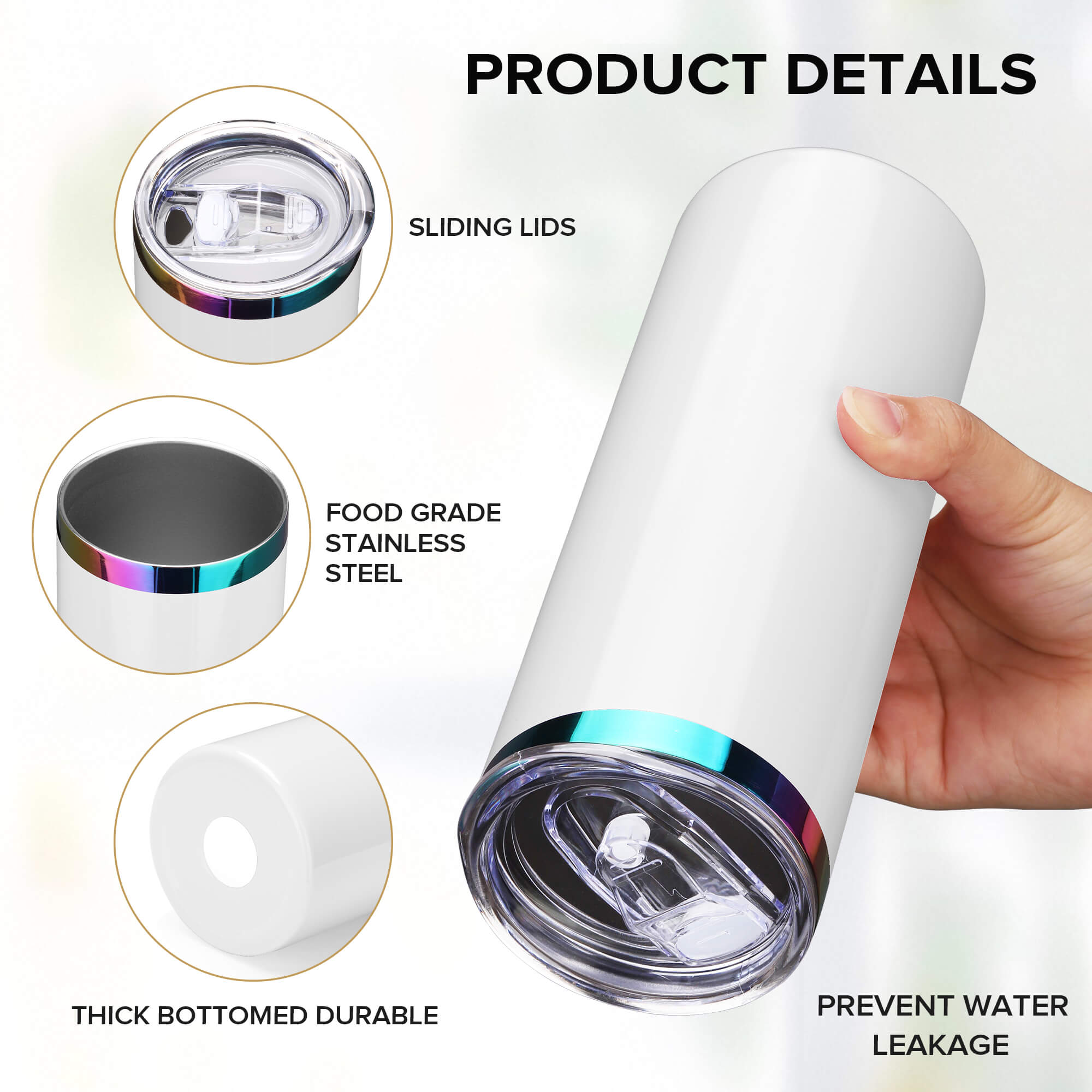 20 oz Glossy Coated Skinny Straight Tumbler - White | 12 Pack - FASTSUB